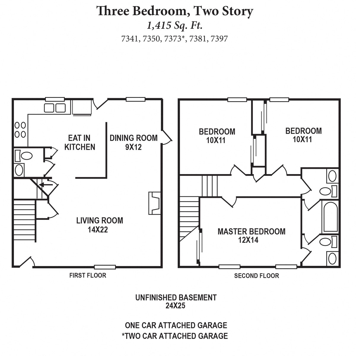 Floor plan for 3 beds, 1.5 baths, 1415 sqft
